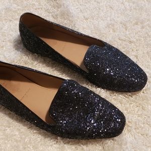 J. Crew Sparkly Blue Glitter leather loafers❤